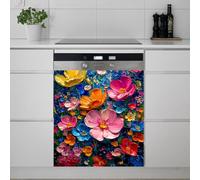 Imanes Adhesivos Pintura Al Óleo Flor Cubierta Magnética para Lavavajillas Iman Adhesivo electrodomésticos Calcomanía Magnética para Lavadora Decoración Imanes Nevera 58.5x65 cm /3pcs