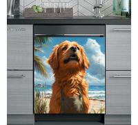 Imanes Adhesivos Playa Perro Marrón Cubierta Magnética para Lavavajillas Iman Adhesivo electrodomésticos Calcomanía Magnética para Lavadora Decoración Imanes Nevera 58.5x65 cm /3pcs