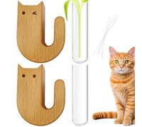 Imanes de gato para refrigerador, 2 piezas de mini imanes de jarrón, magnéticos decorativos de madera con tubo de vidrio para floreros, amantes de las plantas, mujeres, adultos, niños, hogar, cocina