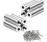 Imanes de Neodimio Extra Fuertes, Redondos Grandes, para Pizarras Magnéticas, con Orificio de 10x3 mm - M3, Cocina, Refrigerador, 100 piezas