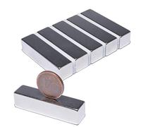 Imanes de neodimio, extrafuertes, cuadrados, 40 x 10 x 10 mm, 17 kg, imán de neodimio, 40 x 10 x 10 mm, N52, 5 unidades