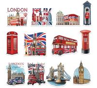 Imanes de nevera con iconos de Londres, juego de 12 diseños de construcción británica, autobús de doble cubierta, caja de teléfono roja, puente de la torre, recuerdos de coche de Inglaterra, imanes de