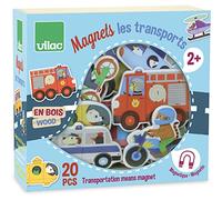 Vilac Imanes de madera - Transporte, varios vehículos, aprendizaje divertido, 20 piezas, 2+ años