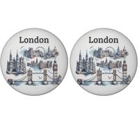 Imanes Redondos de Skyline Londres de speecheese: Vistas al Big Ben, Tower Bridge, London Eye y Buckingham Palace. Estilo Vintage, magnético. 1 Unidad de plástico, diámetro 5.9 cm. (Paquete de 2)
