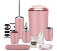 IMAVO Juego de Accesorios de baño - Juego de 8 Accesorios de baño Rosa con Cubo de Basura, dispensador de jabón, jabonera, Soporte para Cepillo de Dientes, Vaso para Cepillo de Dientes, Soporte para