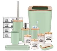 IMAVO - Juego de ba o verde (11 piezas), pl stico, bandeja de regalo, 4 porta hisopos, dispensador de cepillos de dientes, dispensador de jab n,