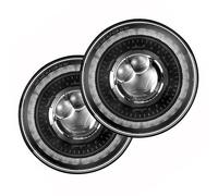 IMAWUHM Auto Faros Delanteros Faro Led De 7 Pulgadas Para Coche Para Land Para Rover 90/110 Para Defender 200 300 Para Tdi Tdci DRL H4 Hi-Lo Con Ojos De Ángel Halo(2pcs Black)