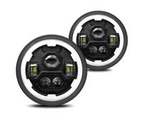 IMAWUHM Ojo De Ángel Engranaje Redondo LED 7 Pulgadas Para Jeep Para Wrangler Faro Todoterreno H4 200W 6000K/3500K 30000LM 24V Faro
