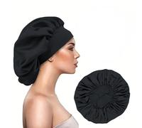 IMAXWAVE Gorro de satén para dormir cabello rizado con banda elástica ancha, anti frizz, protector de rizos y retención de humedad para mujeres y niñas, Gorro de ducha, Elástico, Negro