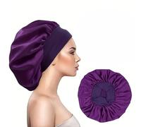 IMAXWAVE Gorro de satén para dormir cabello rizado con banda elástica ancha, anti frizz, protector de rizos y retención de humedad para mujeres y niñas, Gorro de ducha, Elástico, Morado