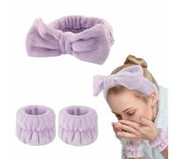 IMAXWAVE Kit de Spa para Cuidado Facial: Diadema Suave en Forma de Lazo y Muñequeras Absorbentes para Maquillaje y Tratamientos de Belleza, Ideal para Rutinas Diarias y Spa en Casa - Morado