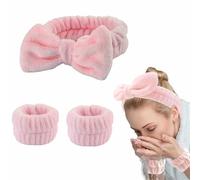 IMAXWAVE Kit de Spa para Cuidado Facial: Diadema Suave en Forma de Lazo y Muñequeras Absorbentes para Maquillaje y Tratamientos de Belleza, Ideal para Rutinas Diarias y Spa en Casa - Rosa