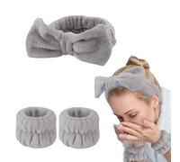 IMAXWAVE Kit de Spa para Cuidado Facial: Diadema Suave en Forma de Lazo y Muñequeras Absorbentes para Maquillaje y Tratamientos de Belleza, Ideal para Rutinas Diarias y Spa en Casa - Gris