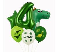 IMAXWAVE Set de Globos Dinosaurios para Cumpleaños de Niño, Globo Gigante, Incluye Decoración Infantil Dinosaurios para Fiesta Temática, Cumpleaños y Sesiones de Fotos (7 Piezas - Número 4)