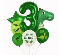 IMAXWAVE Set de Globos Dinosaurios para Cumpleaños de Niño, Globo Gigante, Incluye Decoración Infantil Dinosaurios para Fiesta Temática, Cumpleaños y Sesiones de Fotos (7 Piezas - Número 3)