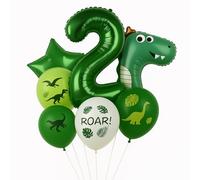 IMAXWAVE Set de Globos Dinosaurios para Cumpleaños de Niño, Globo Gigante, Incluye Decoración Infantil Dinosaurios para Fiesta Temática, Cumpleaños y Sesiones de Fotos (7 Piezas - Número 2)