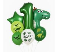 IMAXWAVE Set de Globos Dinosaurios para Cumpleaños de Niño, Globo Gigante, Incluye Decoración Infantil Dinosaurios para Fiesta Temática, Cumpleaños y Sesiones de Fotos (7 Piezas - Número 1)