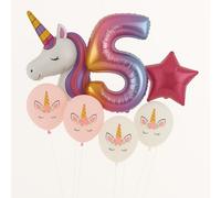 IMAXWAVE Set de Globos Unicornio para Cumpleaños de Niña, Globo Gigante, Incluye Decoración Infantil Arcoíris para Fiesta Temática, Cumpleaños y Sesiones de Fotos (7 Piezas - Número 5)