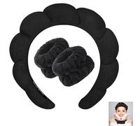 IMAXWAVE Set Diadema SPA y muñequeras de Rizo Suave para Maquillaje y Rutina Facial, Banda para el Cabello Absorbente Unisex, Accesorio de Belleza antisalpicaduras, Unisex - Negro