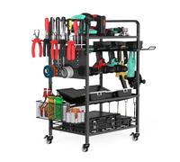 IMAYCC Carrito organizador de herramientas eléctricas con ruedas, carrito de almacenamiento de herramientas de acero al carbono negro resistente de 4 capas, capacidad de carga de 100 kg, soportes para