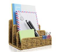 IMAYLLA Organizador de cartas, soporte para bolígrafos, carpeta de escritorio, malla de metal con 3 compartimentos verticales de pie, clasificador de postales, organizador de escritorio, bandeja de