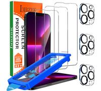 IMBZBK Protector Pantalla para iPhone 13 Pro 6.1 Pulgadas [Eliminación Automática del Polvo] [Funda Amistoso] Cristal Templado Protector camara accesorios, 3+3 piezas