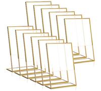 IMCCZONY 12 Soportes para Carteles de AcríLico Con Dorado, Soporte para NúMero de Mesa de Boda, Menú Inclinado, Soporte de Doble Cara, 4 X 6 Pulgadas Vertical