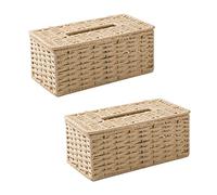 IMCCZONY 2X Caja de PañUelos de RatáN, Servilletero Vintage, Cubierta de Contenedor de Almacenamiento de Desorden de Caja, DecoracióN de Escritorio de Sala de Estar (Beige)