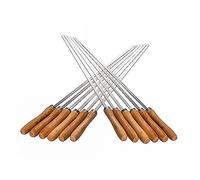 IMEEA Brochetas planas de acero inoxidable para barbacoa de 42 cm, con mango de madera, pinchos planos de metal para barbacoa, juego de 12