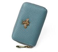 imeetu Portatarjetas de crédito RFID, pequeña Cartera de Cuero con Cremallera para Mujer, B-Azul Pavo Real, S, clásico