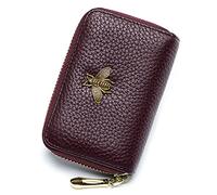 imeetu Portatarjetas de crédito RFID, pequeña Cartera de Cuero con Cremallera para Mujer, B-café Morado, S, clásico