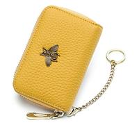 imeetu Portatarjetas de crédito RFID, pequeña Cartera de Cuero con Cremallera para Mujer, Color Amarillo A (Ventana de identificación + Llavero), clásico