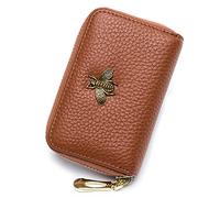 imeetu Portatarjetas de crédito RFID, pequeña Cartera de Cuero con Cremallera para Mujer (marrón)