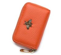 imeetu Portatarjetas de crédito RFID, pequeña Cartera de Cuero con Cremallera para Mujer (Naranja)