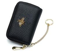 imeetu VCCUIOB RFID Credit Card Holder, Small Leather Zipper Card Case Wallet with Keychain and ID Window for Women (A-Black)