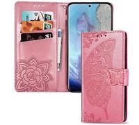 IMEIKONST Case para OnePlus Nord 5G, Elegant Embossed Carcasa de Telefono Card Holder Cartera PU Cuero Cover Magnetic Closure Flip Kickstand Funda Caso para OnePlus Nord 5G Butterfly Pink SD