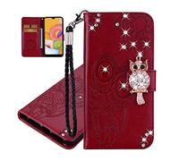 IMEIKONST Embossed Case for Huawei P30 Lite Funda Owl Glitter Sparkly Gems Shockproof Libro de Cuero Billetera Flip Stand Card Slots Magnetic Bumper Funda para Huawei P30 Lite Owl Brown YK