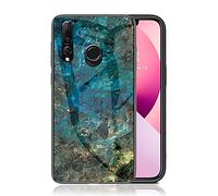 IMEIKONST Funda Compatible con Huawei P Smart Z Carcasa Mármol Vidrio Trasero Borde Suave Silicona, Delgado Brillante TPU Bumper Antichoque Caso para Huawei Y9 Prime 2019. Azul Esmeralda LSM