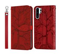 IMEIKONST Funda Compatible con Huawei P30 Pro, Cuero Estampado Magnetic Billetera Carcasa Vuelta Tapa Ranura Tarjeta Antichoque Protección Cubierta para Huawei P30 Pro. Tree Red RXZ