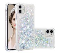 IMEIKONST Funda Compatible con iPhone 11, Glitter Liquida Transparente Case Silicona TPU Antichoque Niñas Mujeres Brillante Arena Movediza Carcasa iPhone 11 6.1". Love Silver YBW