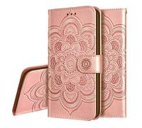IMEIKONST Funda Compatible con OPPO A94 5G, Magnetic Billetera Carcasa Vuelta Tapa Ranura Tarjeta Antichoque Protección Cubierta para OPPO Reno 5 Z / F19 Pro Plus 5G. Mandala Rose Gold LD