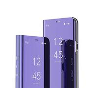 IMEIKONST Funda Compatible con Samsung Galaxy A36 5G, Carcasa Espejo Flip Caso Inteligente Protector Anti-Shock Translúcido Clear View Maquillaje Cover para Samsung A36 5G. Mirror Violeta QH