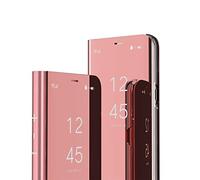 IMEIKONST Funda Compatible con Samsung Galaxy A37 5G Carcasa Espejo Caso Inteligente Protector Anti-Shock Translúcido Clear View Maquillaje Cover para Samsung Galaxy A37 5G. Mirror Oro Rosa QH