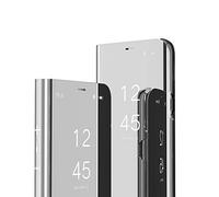 IMEIKONST Funda Compatible con Samsung Galaxy A37 5G Carcasa Espejo Flip Caso Inteligente Protector Anti-Shock Translúcido Clear View Maquillaje Cover para Samsung Galaxy A37 5G. Mirror Plata QH