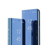 IMEIKONST Funda Compatible con Samsung Galaxy A56 5G, Carcasa Espejo Flip Caso Inteligente Protector Anti-Shock Translúcido Clear View Maquillaje Cover para Samsung A56 5G. Mirror Azul QH