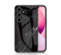 IMEIKONST Funda Compatible con Samsung Galaxy A56 5G Carcasa Mármol Vidrio Trasero Borde Suave Silicona, Delgado Brillante Flexible TPU Antichoque Caso para Samsung A56 5G. Negro Plata LSM