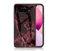 IMEIKONST Funda Compatible con Samsung Galaxy S10 5G Carcasa Mármol Vidrio Trasero Borde Suave Silicona, Delgado Brillante Flexible TPU Antichoque Caso para Samsung S10 5G. Rojo Sangre LSM