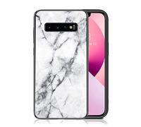IMEIKONST Funda Compatible con Samsung Galaxy S10 5G Carcasa Mármol Vidrio Trasero Borde Suave Silicona, Delgado Brillante TPU Bumper Antichoque Caso para Samsung S10 5G. Blanco LSM