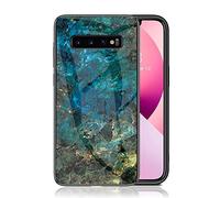 IMEIKONST Funda Compatible con Samsung Galaxy S10 5G Carcasa Mármol Vidrio Trasero Borde Suave Silicona, Delgado Brillante TPU Bumper Antichoque Caso para Samsung S10 5G. Azul Esmeralda LSM