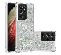 IMEIKONST Funda Compatible con Samsung Galaxy S21 Ultra, Glitter Liquida Transparente Case Silicona TPU Antichoque Niñas Mujeres Brillante Arena Movediza Carcasa Samsung S21 Ultra. Love Silver YBW